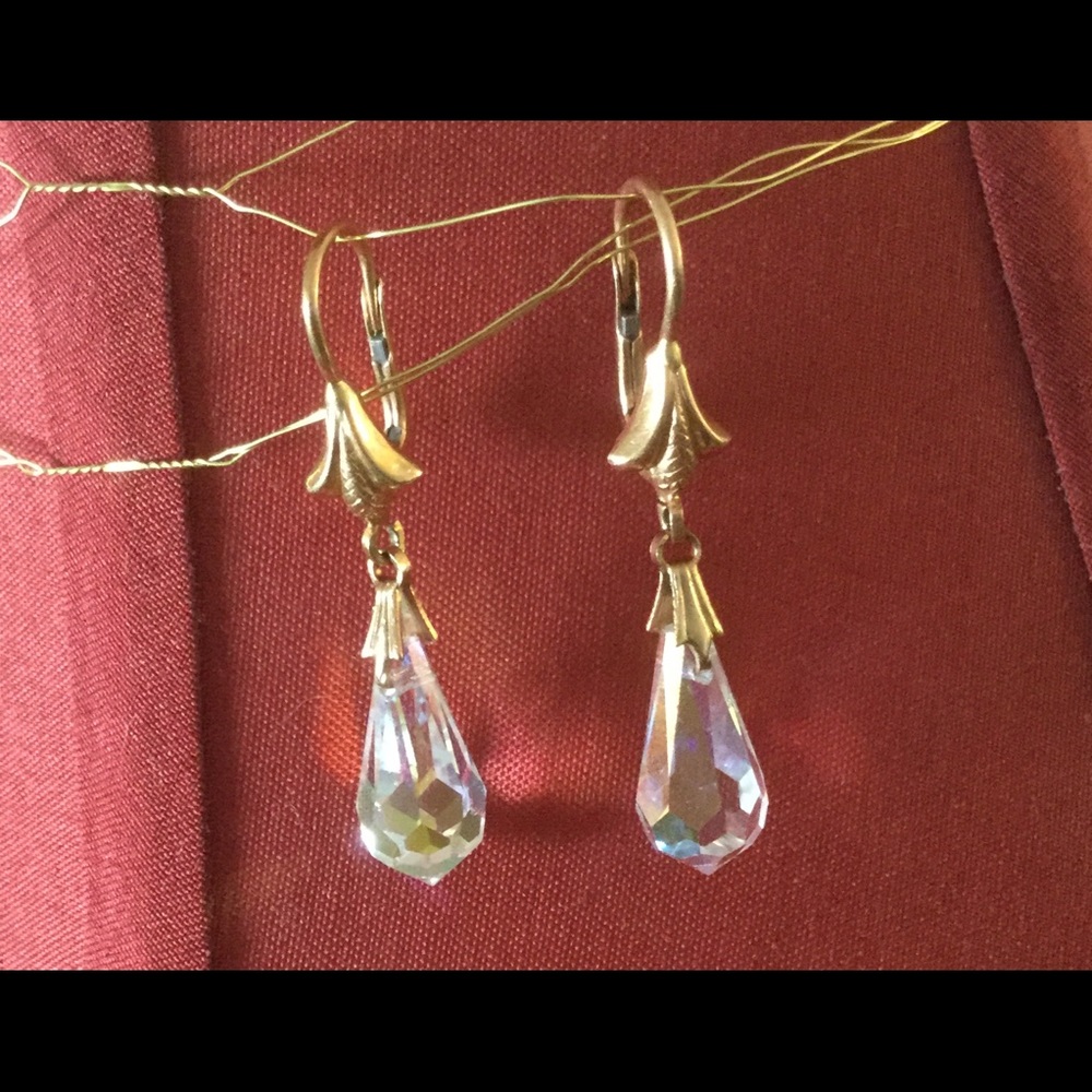 VINTAGE CRYSTAL 18K GOLD EARRINGS